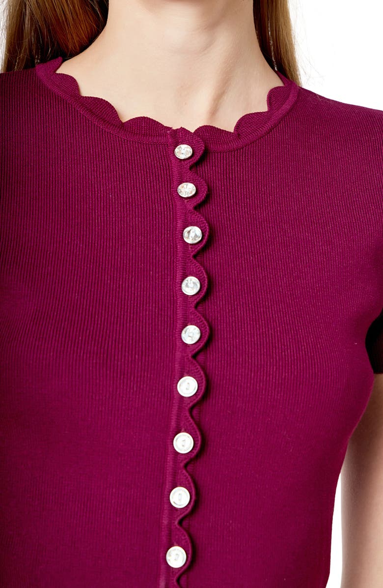 Endless Rose Scallop Accent Button Front Knit Top, Alternate, color, Plum