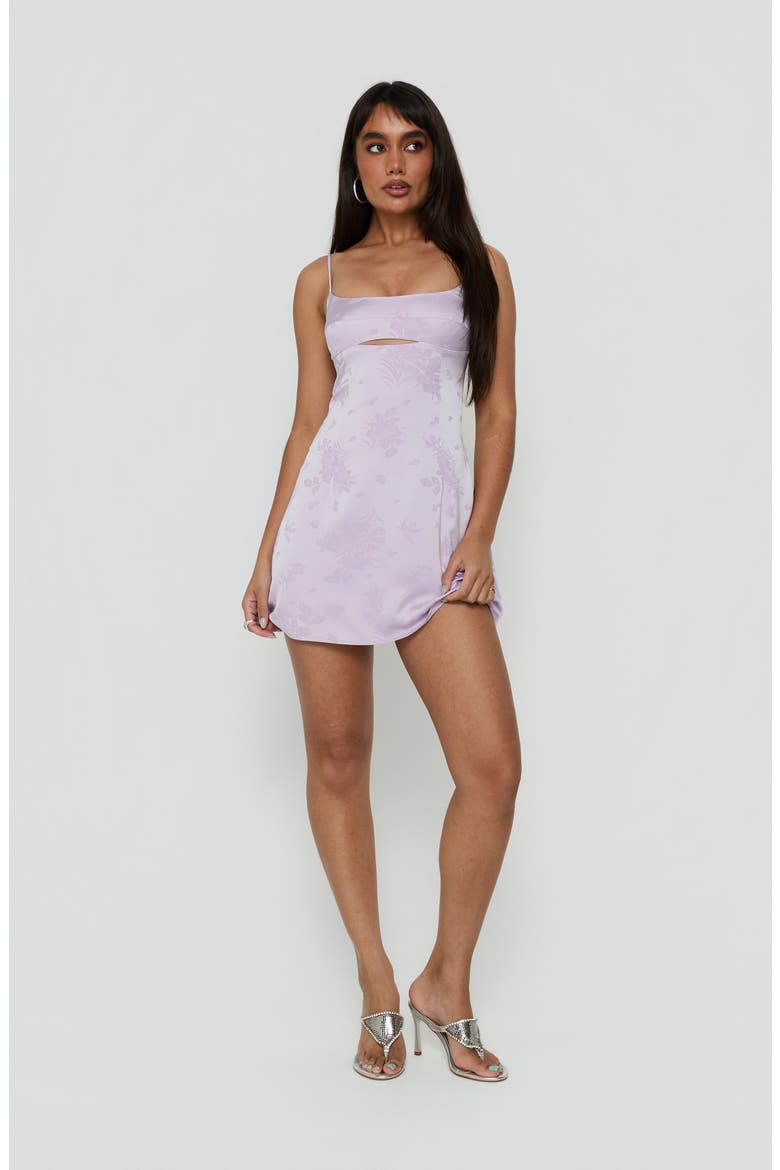 Powell Cutout Floral Satin Minidress, Alternate, color, LILAC
