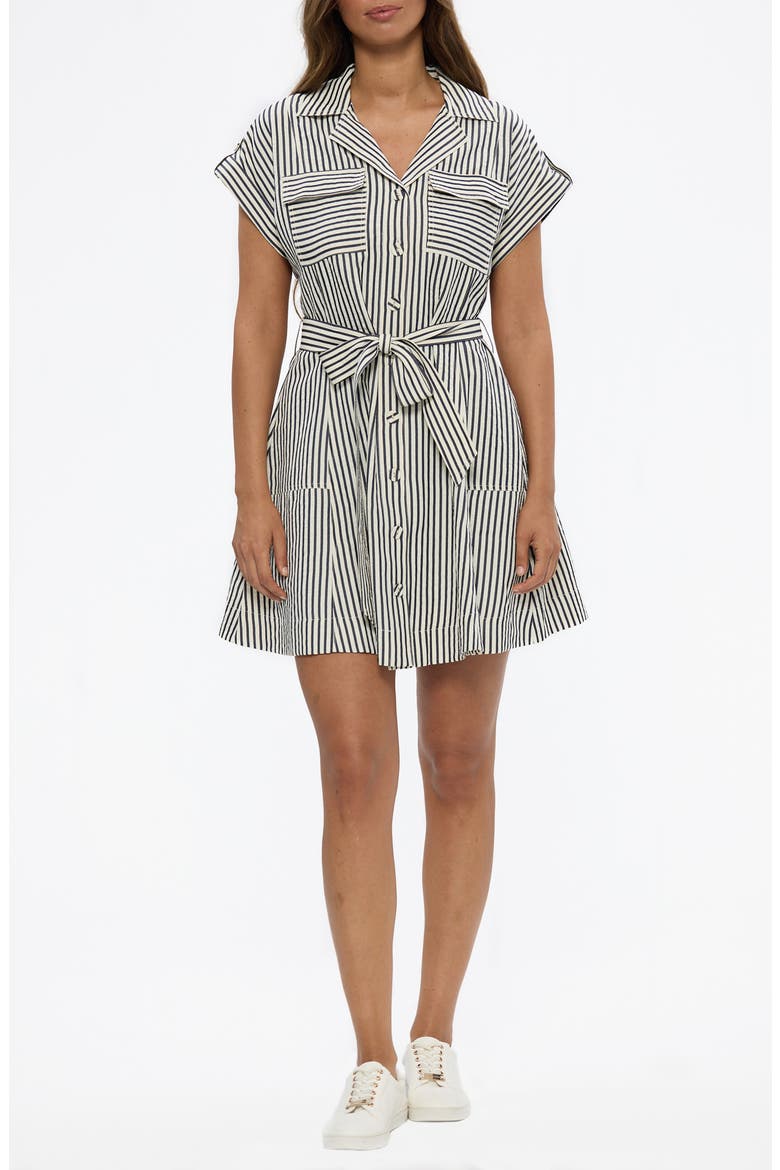 Portia Stripe Mini Shirtdress, Main, color, OFF WHITE / NAVY STRIPE