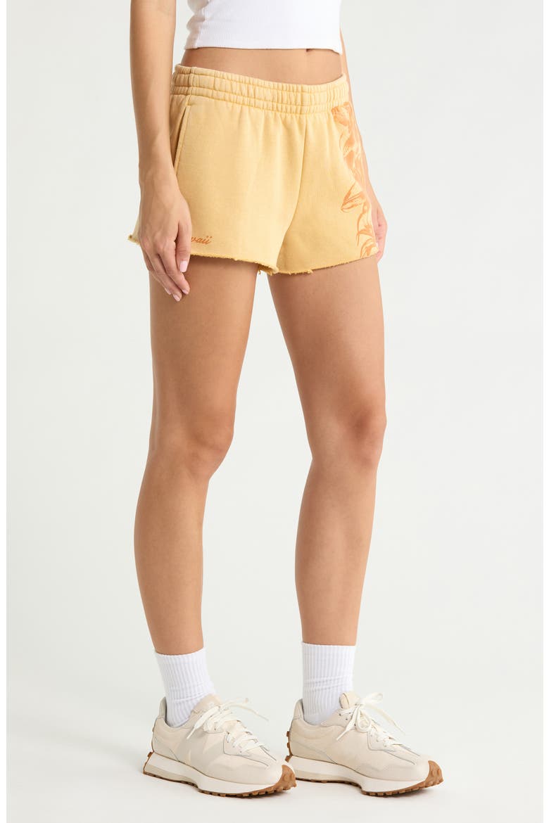 Hawaii Floral Mini Shorts, Alternate, color, CARAMEL YELLOW