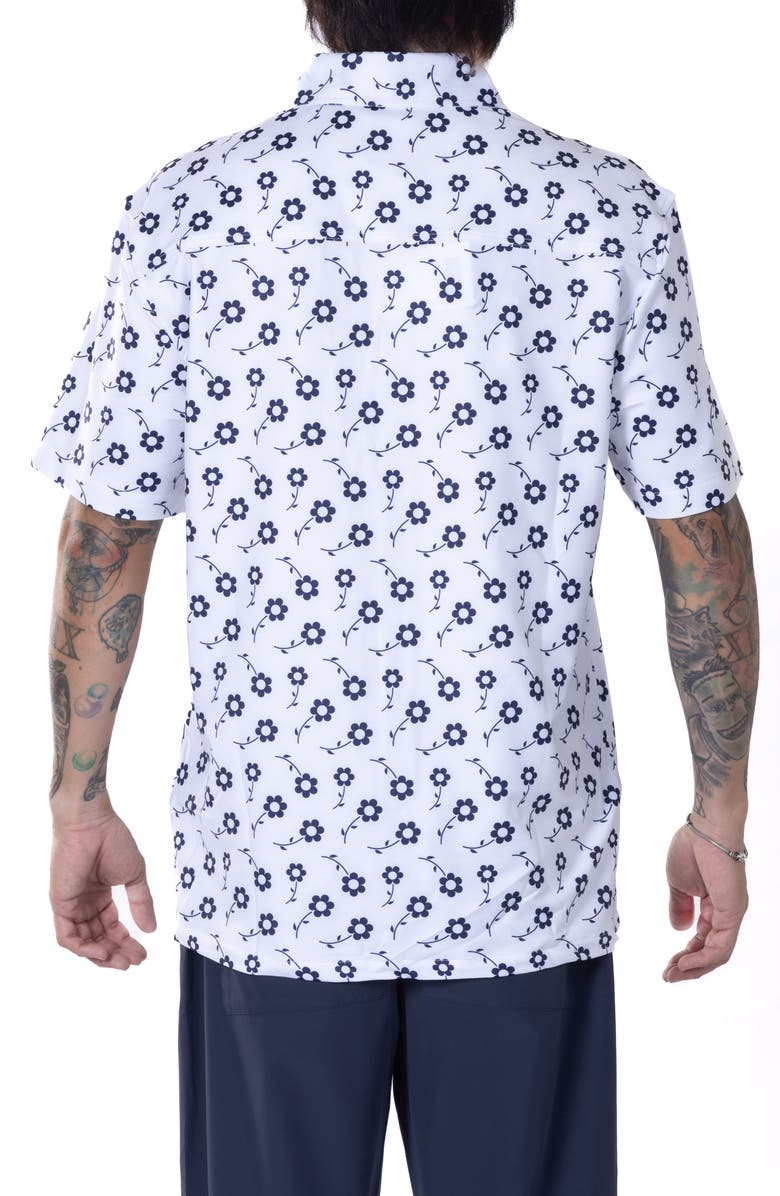 VAST Positive Floral Short Sleeve Performance Button-Up Shirt, Alternate, color, White