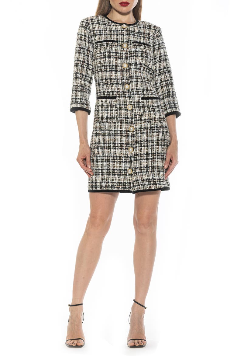 Kairo Button Front Tweed Sheath Dress, Main, color, MULTI TWEED