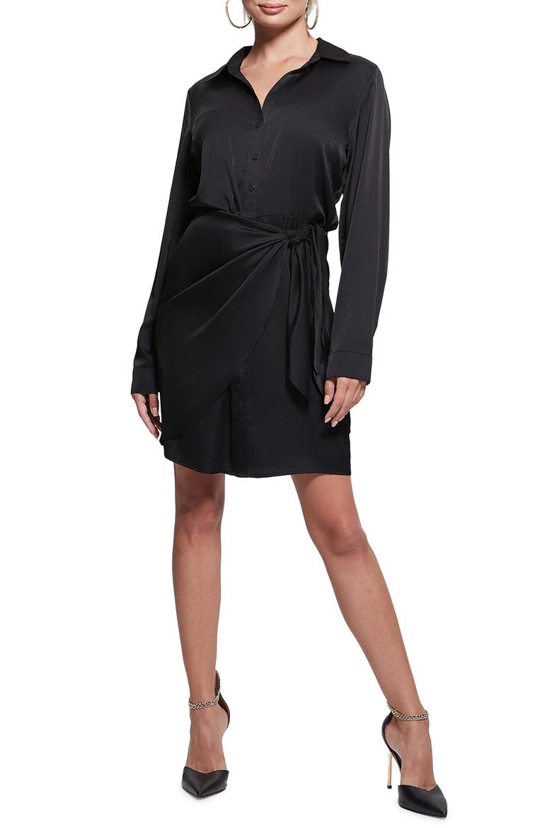 Alya Long Sleeve Mini Shirtdress, Main, color, JET BLACK