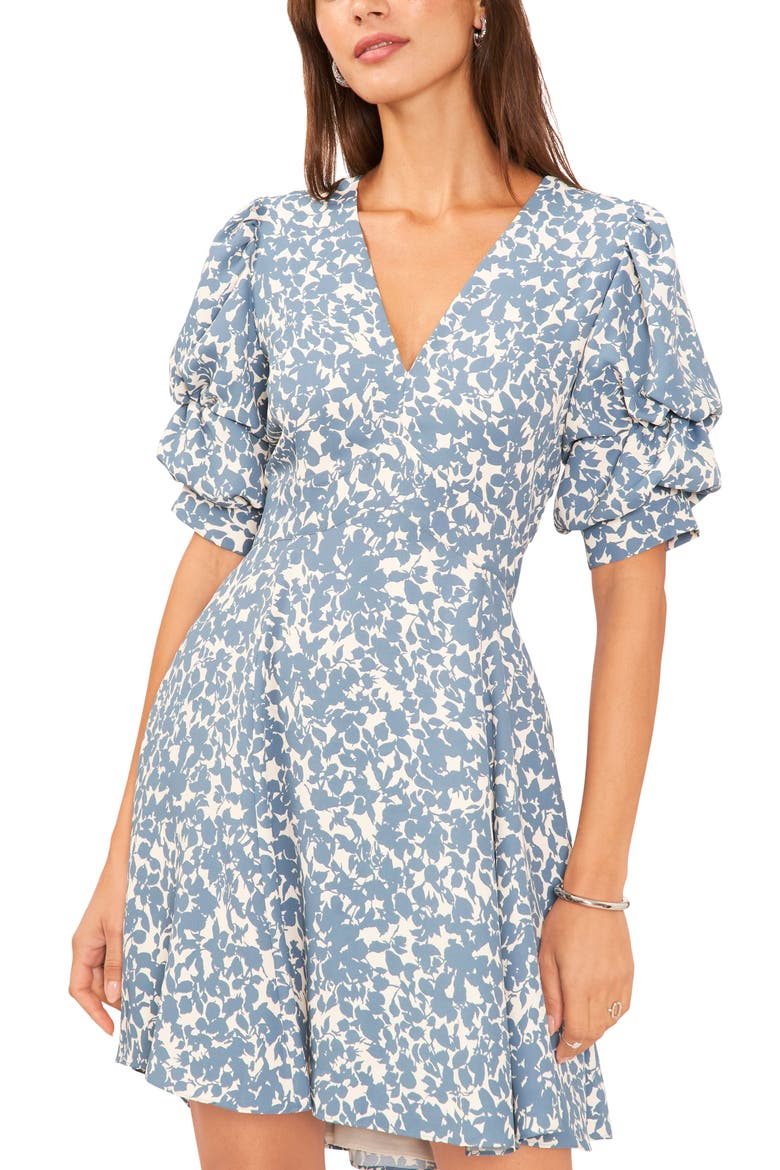 Tiered Puff Sleeve Dress, Alternate, color, BLUESTONE