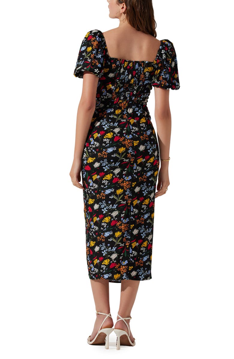 ASTR the Label Puff Sleeve Front Slit Midi Dress, Alternate, color, 