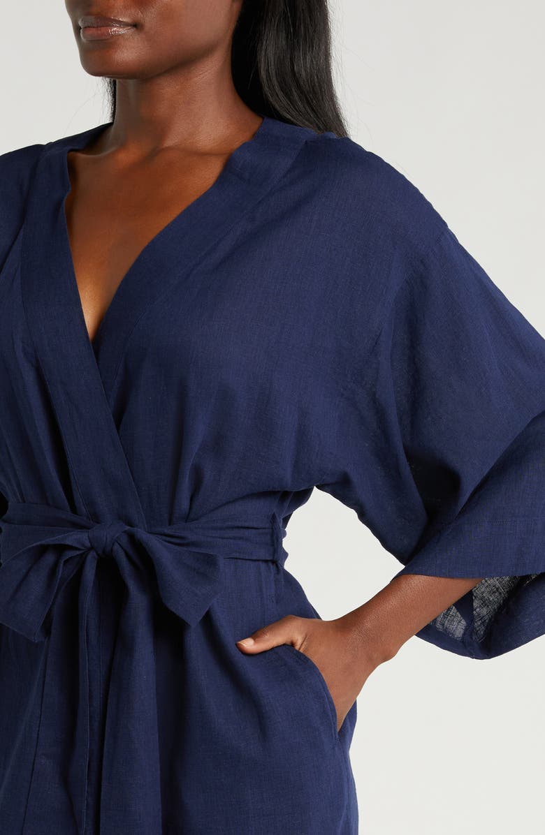Nordstrom Vacation Linen Blend Robe, Alternate, color, Navy Peacoat