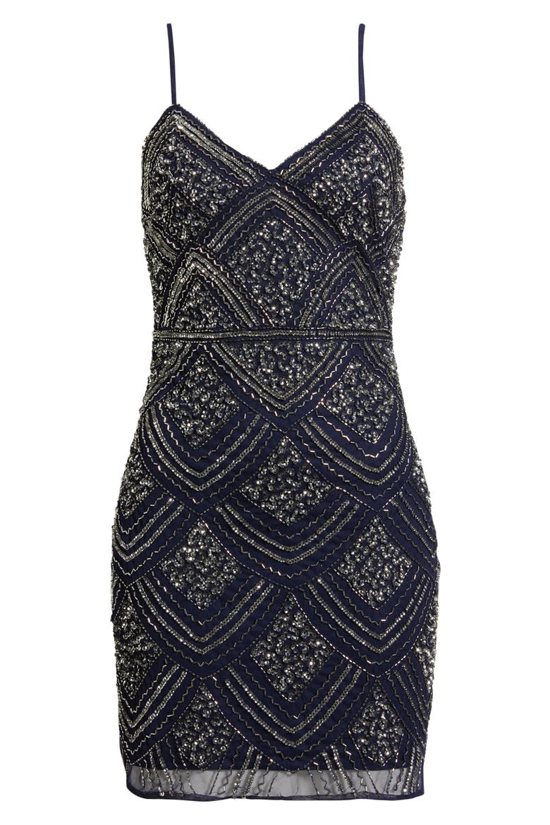 Beaded Minidress, Alternate, color, NAVY/ SILVER
