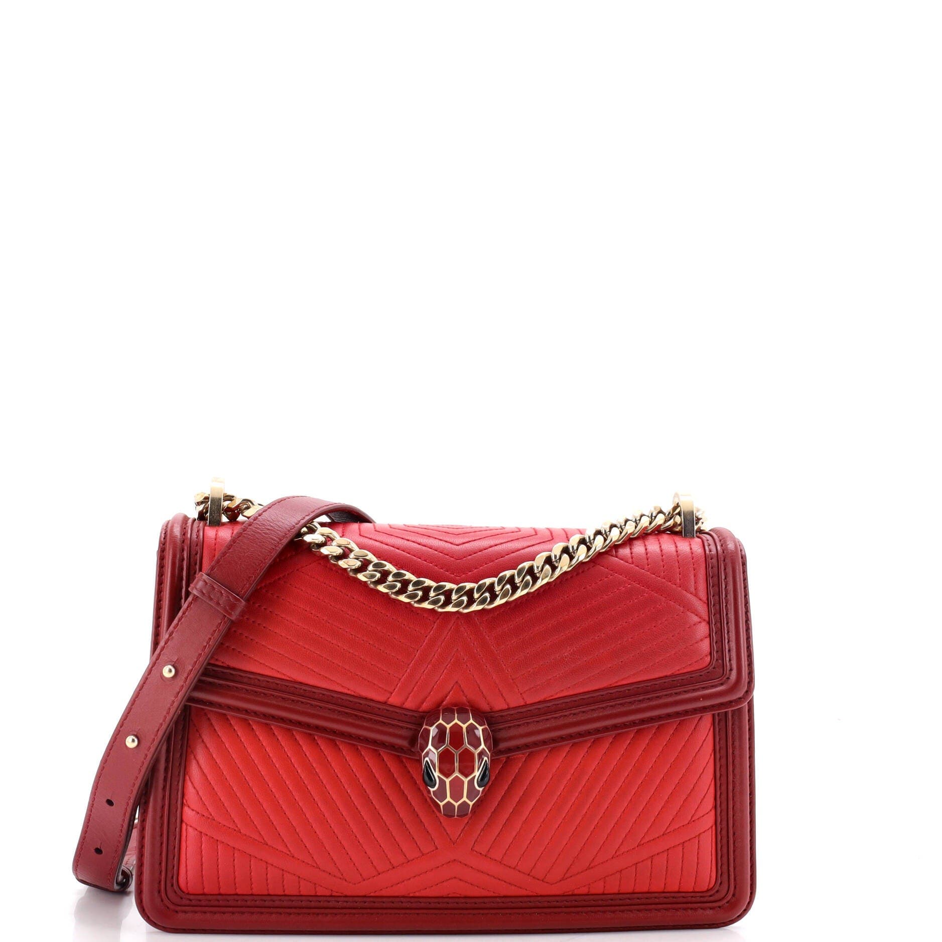 Serpenti Forever Shoulder Bag Quilted Leather Small, Main, color, Burgundy