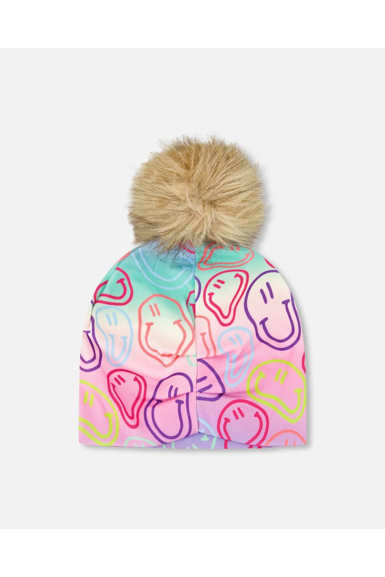 Stretch Jersey Hat Smileys with Pompom, Alternate, color, Multicolored Printed Smileys
