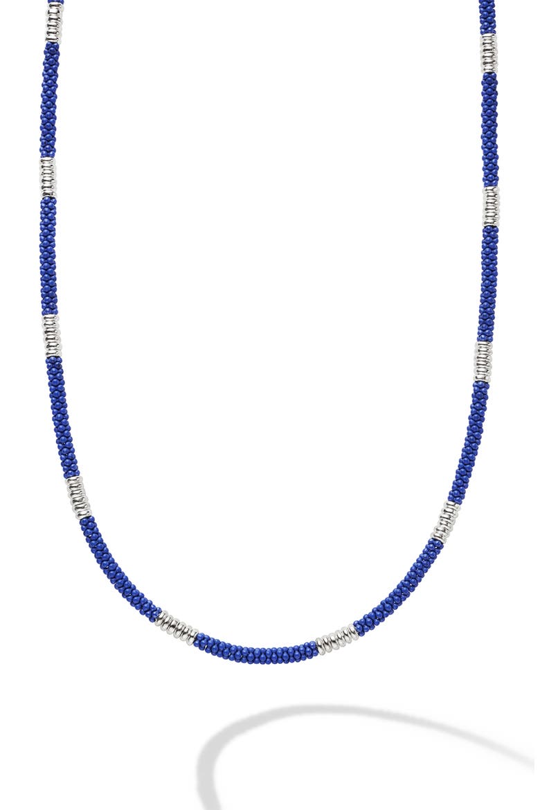 Men's Silver Station Matte Blue Caviar Beaded Ceramic Necklace, Alternate, color, BLUE