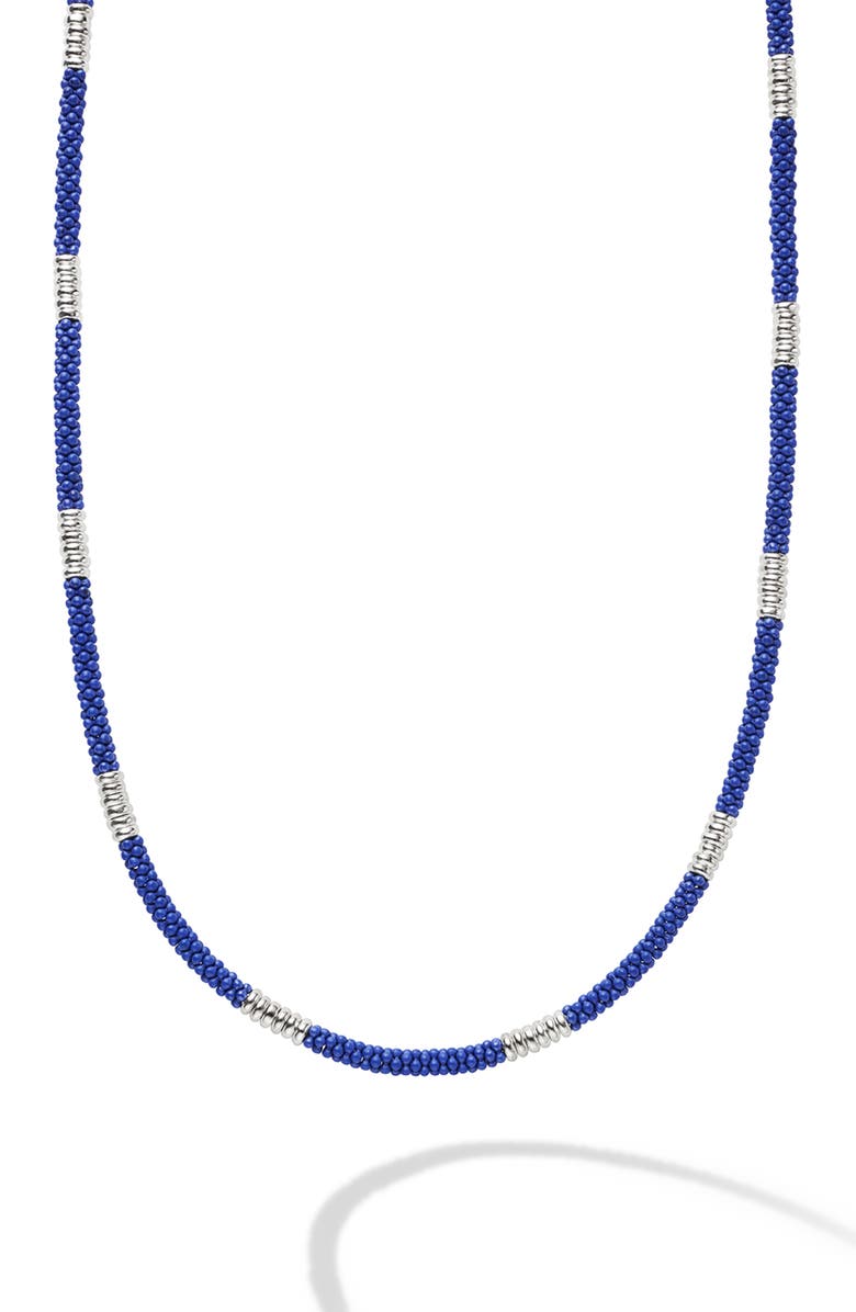 LAGOS Men's Silver Station Matte Blue Caviar Beaded Ceramic Necklace, Alternate, color, Blue