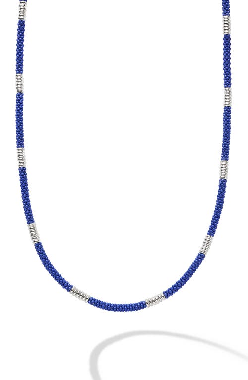 Lagos Silver Station Matte Blue Caviar Beaded Ceramic Necklace In Gold