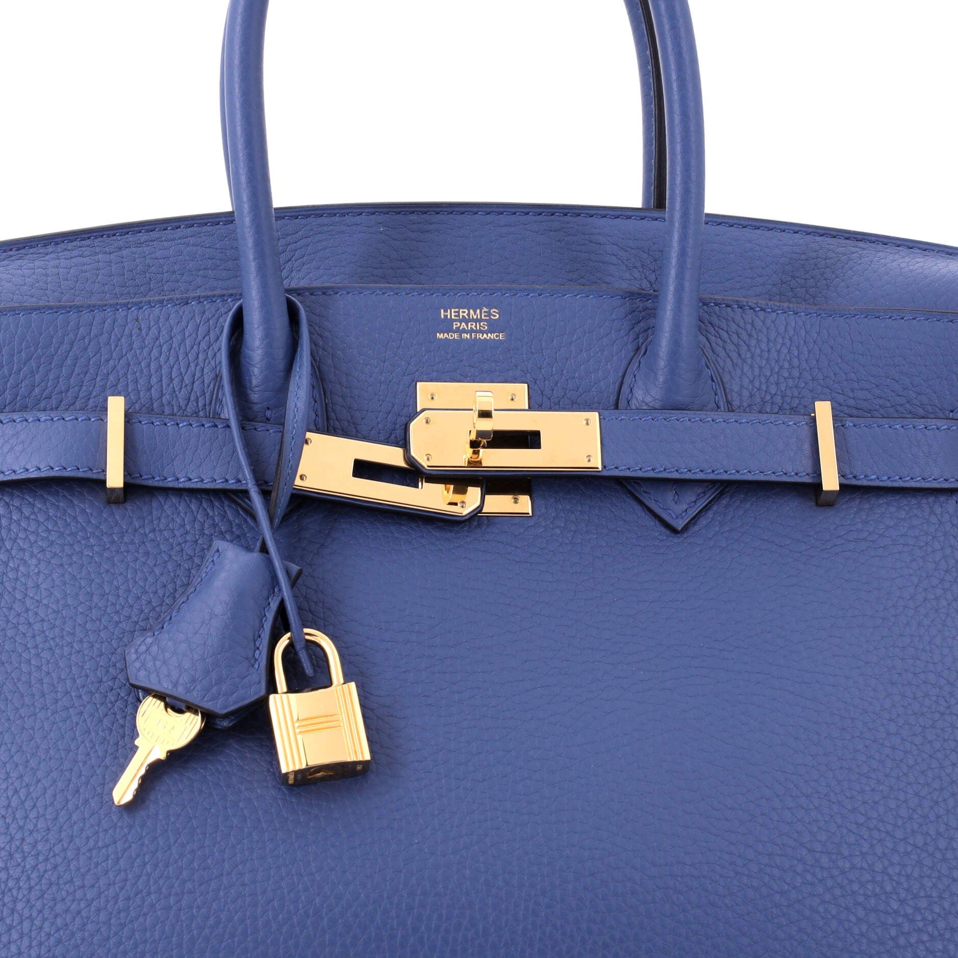 Pre-Owned Hermes Birkin Handbag Blue Clemence with Gold Hardware 30, Alternate, color, Bleu Agate