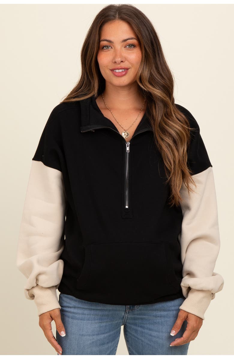 PinkBlush Coloblock Half Zip Hoodie, Alternate, color, Black