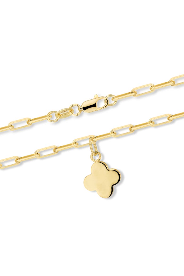Clover Charm with Paperclip Chain Bracelet in 14K Gold, 7", Alternate, color, Yellow Gold
