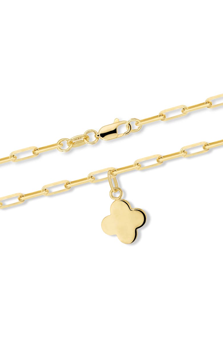 DEVATA Clover Charm with Paperclip Chain Bracelet in 14K Gold, 7", Alternate, color, Yellow Gold