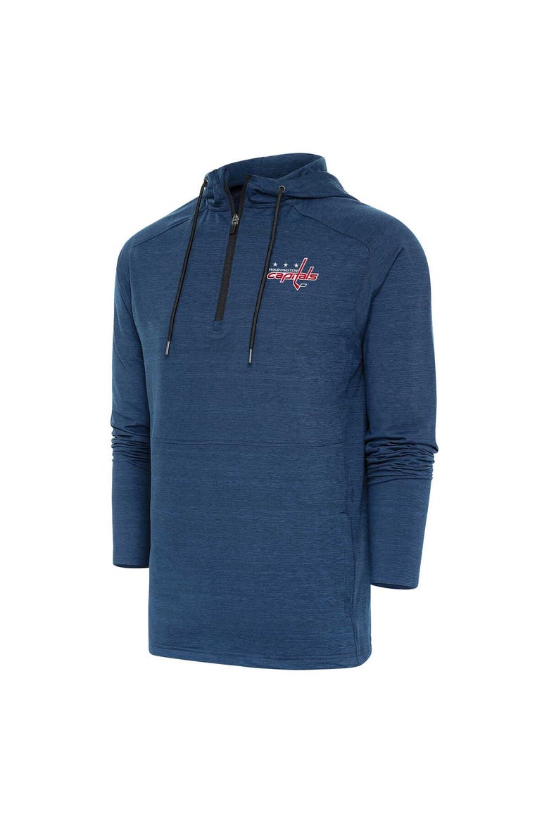 Men's Antigua Heather Navy Washington Capitals Spikes Raglan Quarter-Zip Hoodie, Alternate, color, Navy