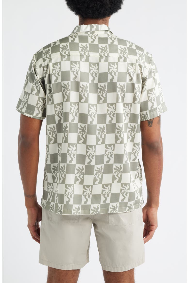 Print Short Sleeve Button-Up Camp Shirt, Alternate, color, OLIVE/ CREAM