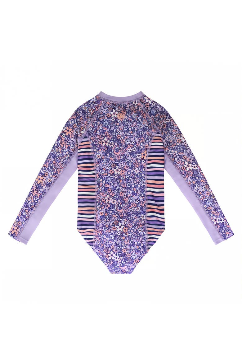 Long Sleeve Half Zip Swim Suit, Alternate, color, Lavender Fields