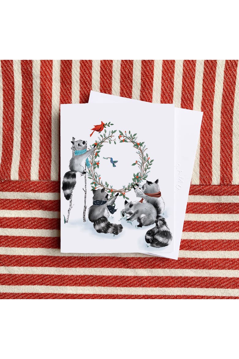 Winter/Holiday Greeting Card Pack Sets (3 ct) Raccoon Family Wreath, Alternate, color, Multi-Pack