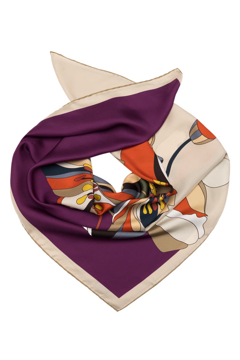 Julia - Hand Rolled Large Silk Foulard for Women, Alternate, color, Plum