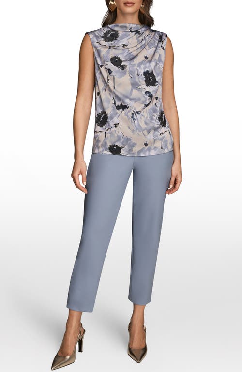 Donna Karan New York Floral Draped Sleeveless Cowl Neck Top In Blue