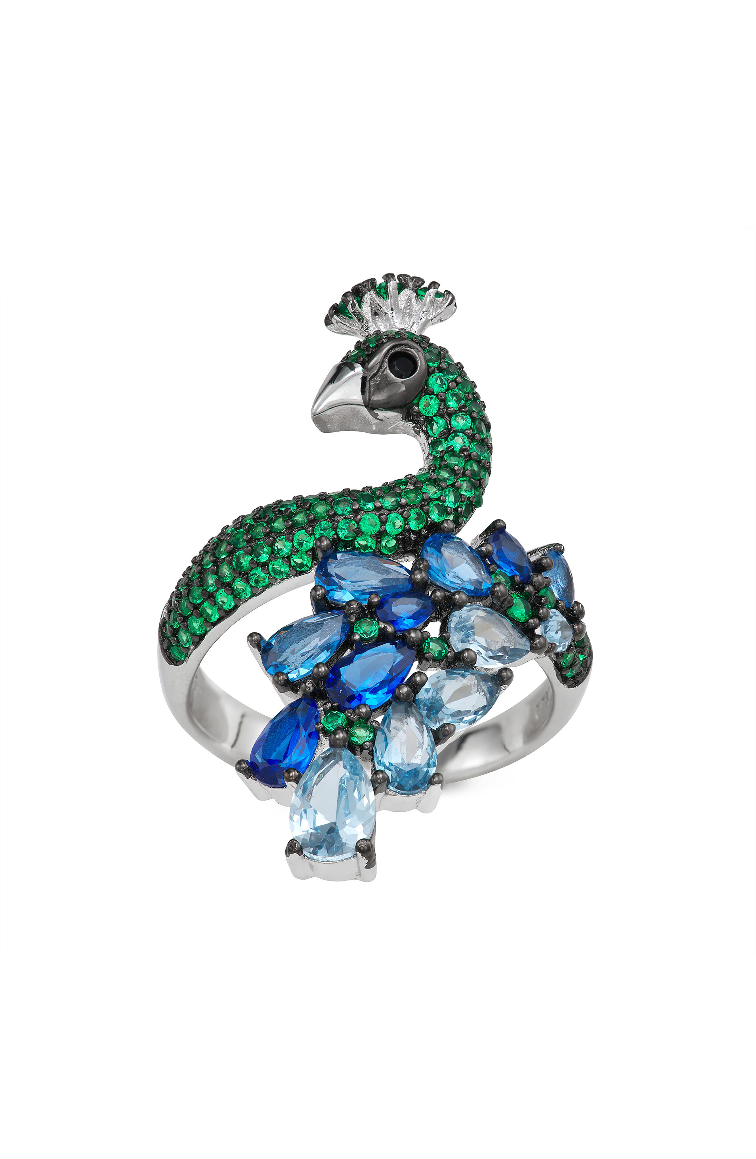 FZN Sterling Silver Cubic Zirconia Peacock Ring