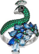 FZN Sterling Silver Cubic Zirconia Peacock Ring