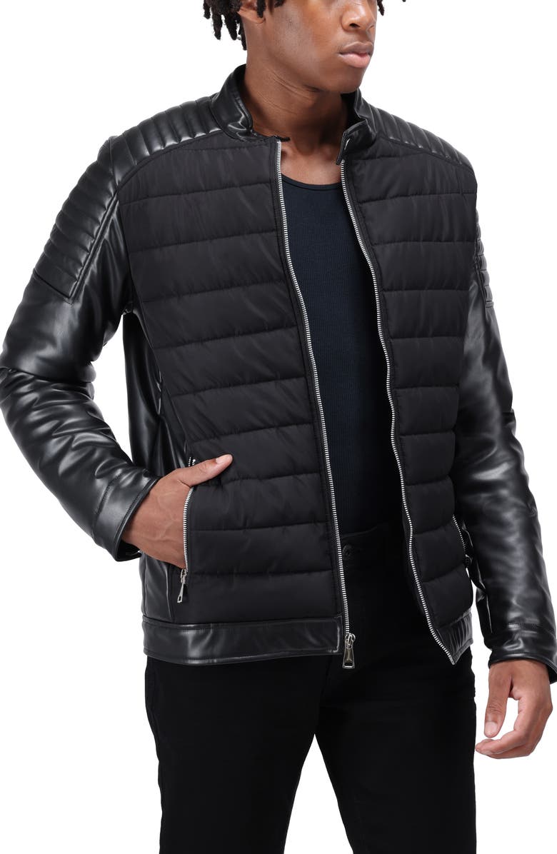 XRAY Faux Leather Quilted Moto Jacket, Alternate, color, Black