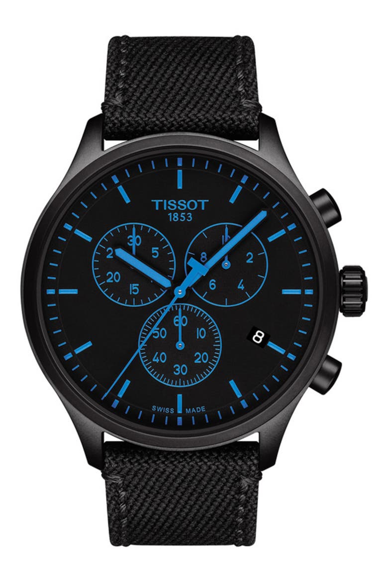 Chrono LX Twill Strap Swiss Quartz Watch, 45mm, Main, color, BLACK