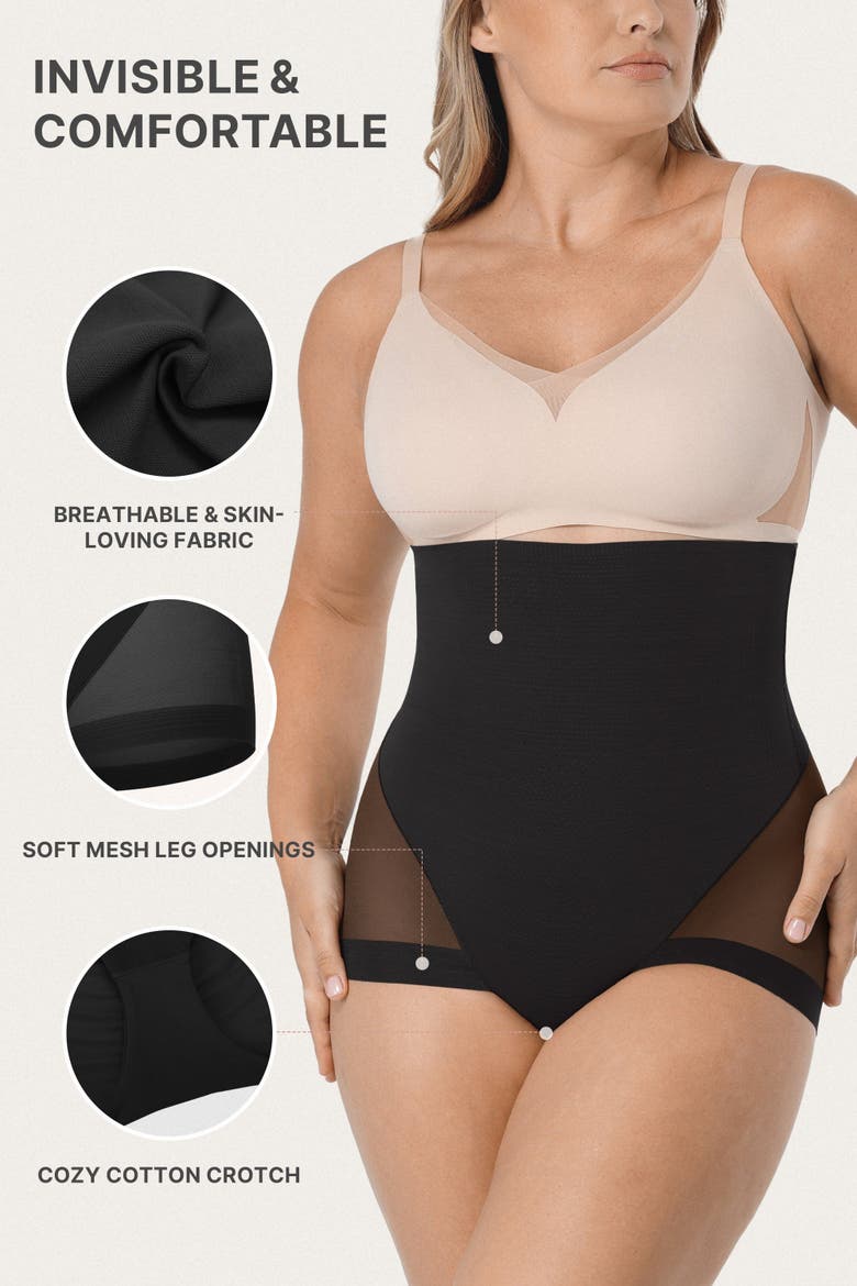 High Waist Mesh Tummy Control Brief, Alternate, color, Classic black