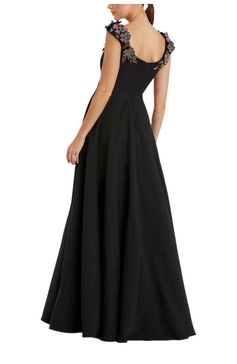 Mac Duggal Crepe Sleeveless Ballgown With Rhinestone Flowers, Alternate, color, Black