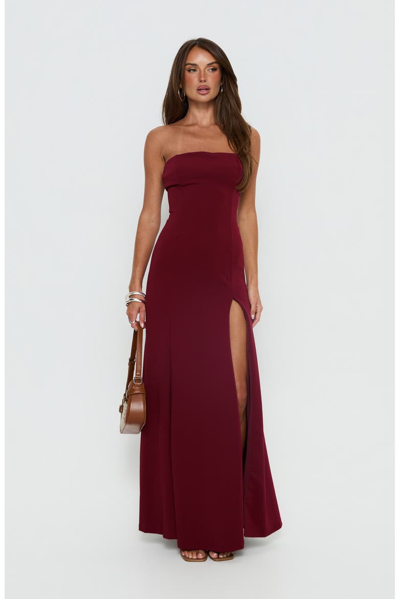Diamanti High Slit Strapless Gown, Alternate, color, BURGUNDY