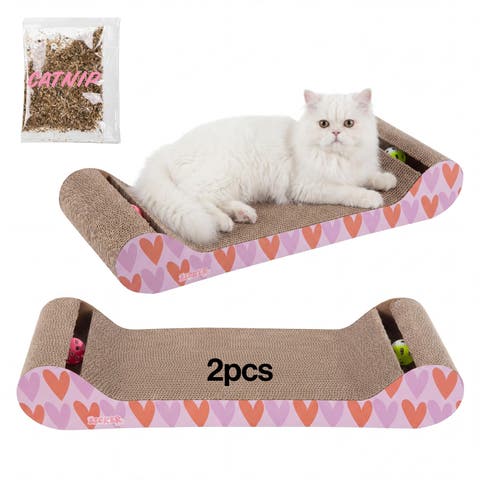 Rini Modern Cardboard Lounge Bed Cat Scratcher with Built-In Bell Toys and Catnip