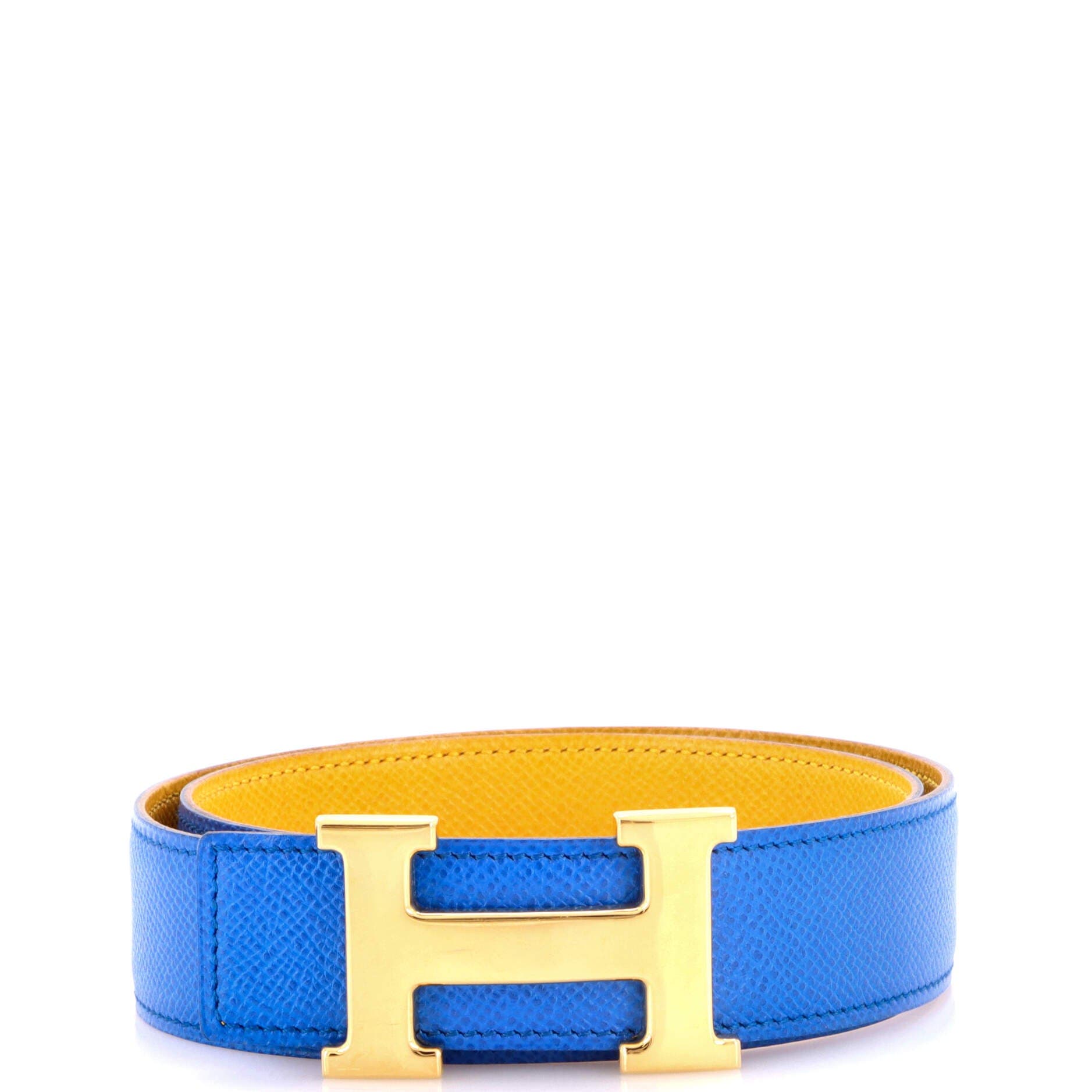 Pre-Owned Hermes Constance Reversible Belt Leather Medium, Main, color, Blue