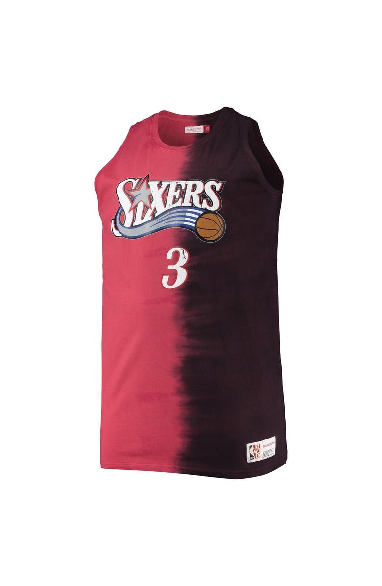 Mitchell & Ness Men's Mitchell & Ness Allen Iverson Red/Black Philadelphia 76ers Big & Tall Profile Tie-Dye Player Tank Top, Alternate, color,