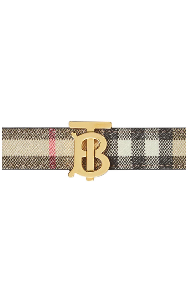 TB 20 Reversible Check & Leather Belt, Alternate, color, BEIGE/ BLACK/ GOLD