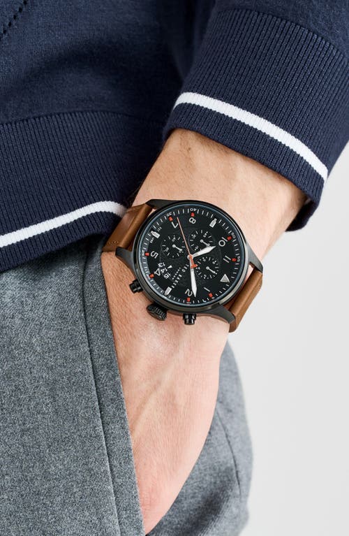 Ted Baker Fulmaar Chronograph Leather Strap Watch, 44mm In Brown/black