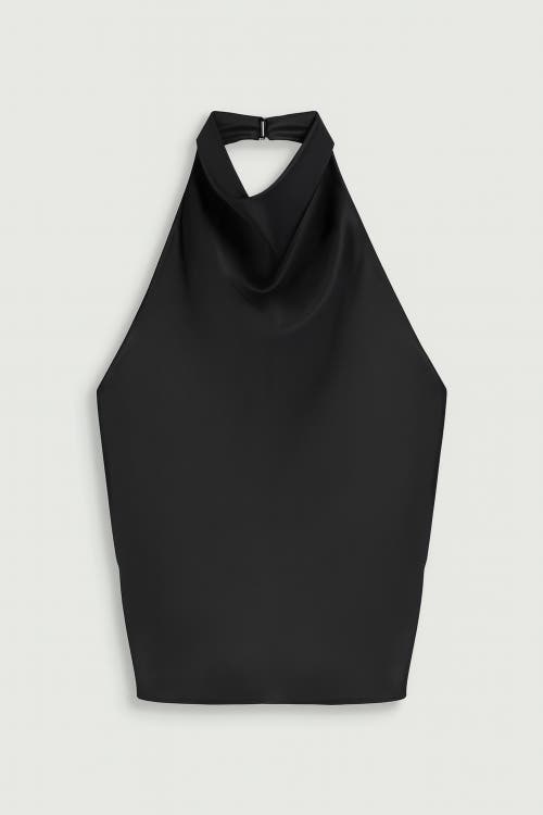 Nocturne Satin Halter-neck Draped Top In Black