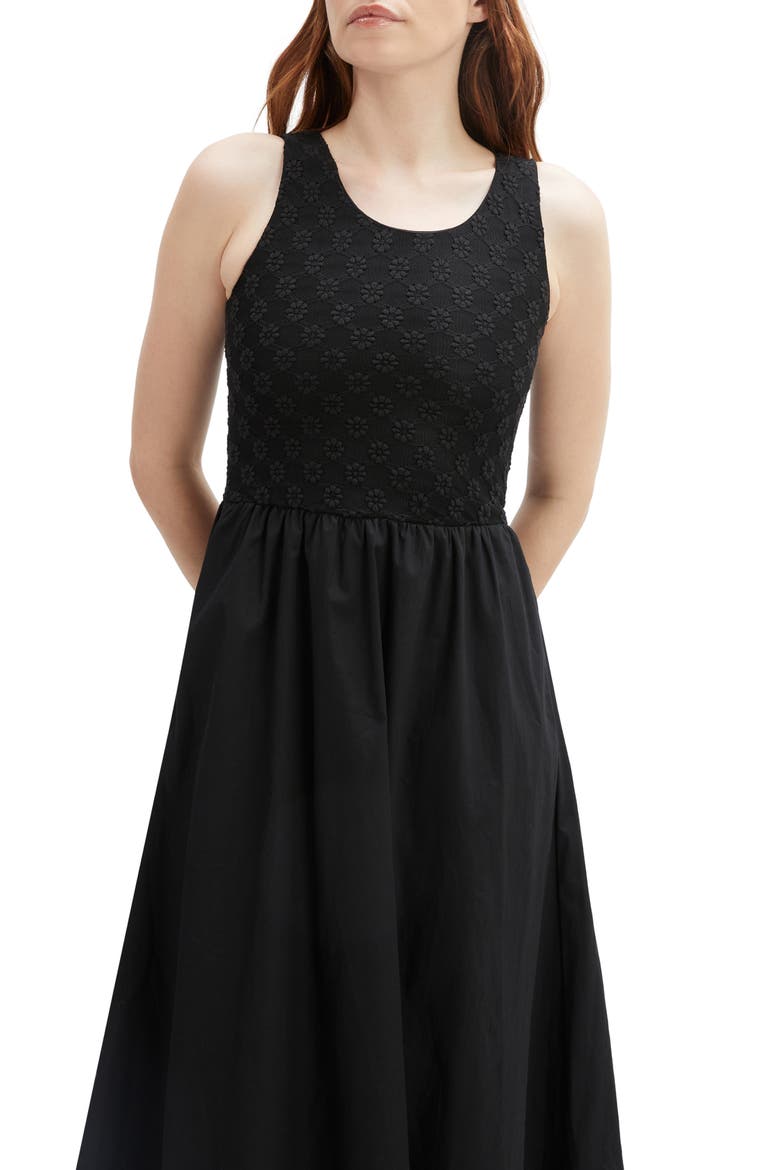 Bryony Lace & Poplin Midi Dress, Alternate, color, BLACK
