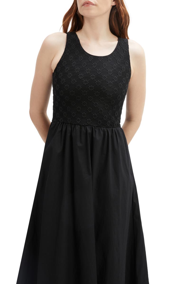 Bardot Bryony Lace & Poplin Midi Dress, Alternate, color, Black