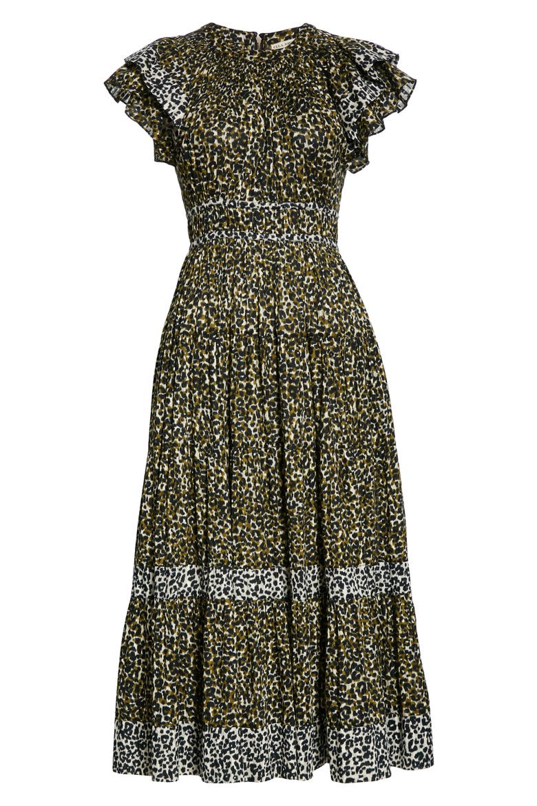 Iona Cheetah Print Midi Dress, Alternate, color, ARMY
