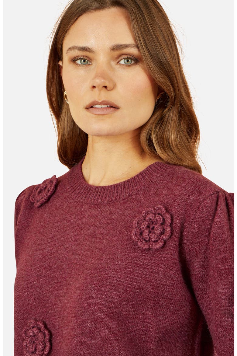 Crochet Flower Knit Jumper, Alternate, color, Burgundy