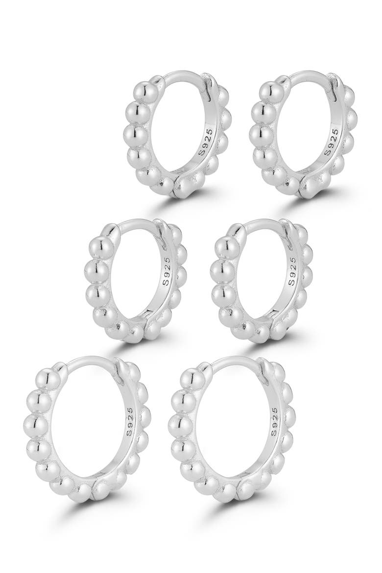 Set of 3 Beaded Hoop Earrings, Main, color, SILVER