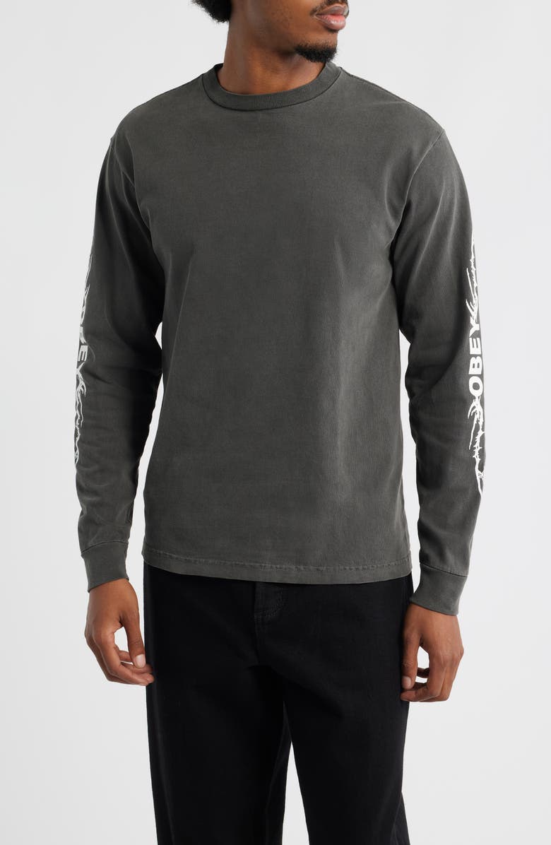 Obey Rose Long Sleeve Cotton Graphic T-Shirt, Main, color, Pigment Dusty Black