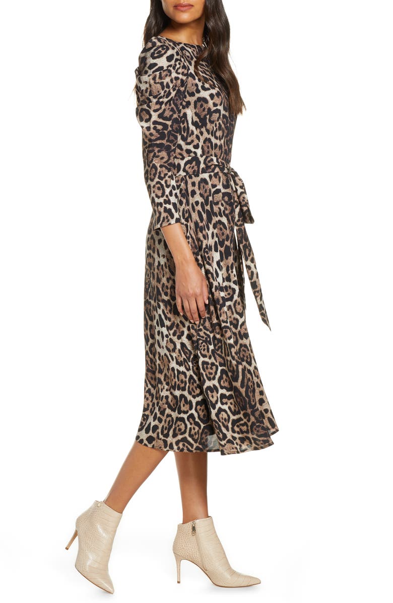 Eliza J Leopard Print Long Sleeve Midi Dress, Alternate, color, 