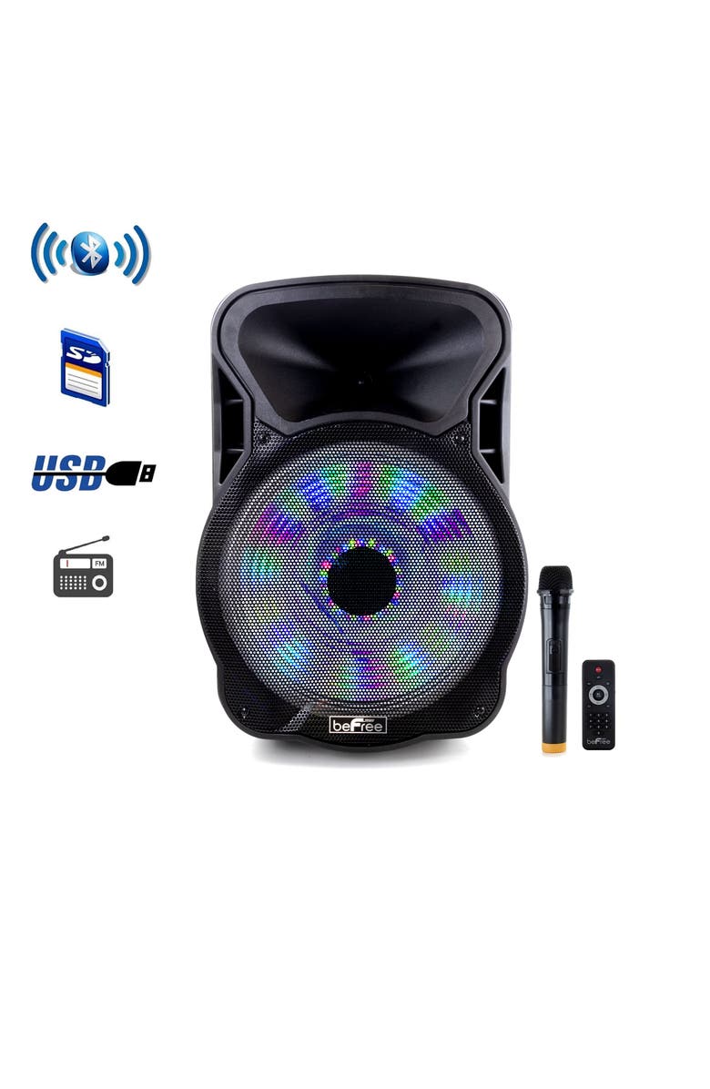 Befree Sound 15in Bluetooth Rechargeable Party Speaker With Illuminating Lights, Main, color, Black