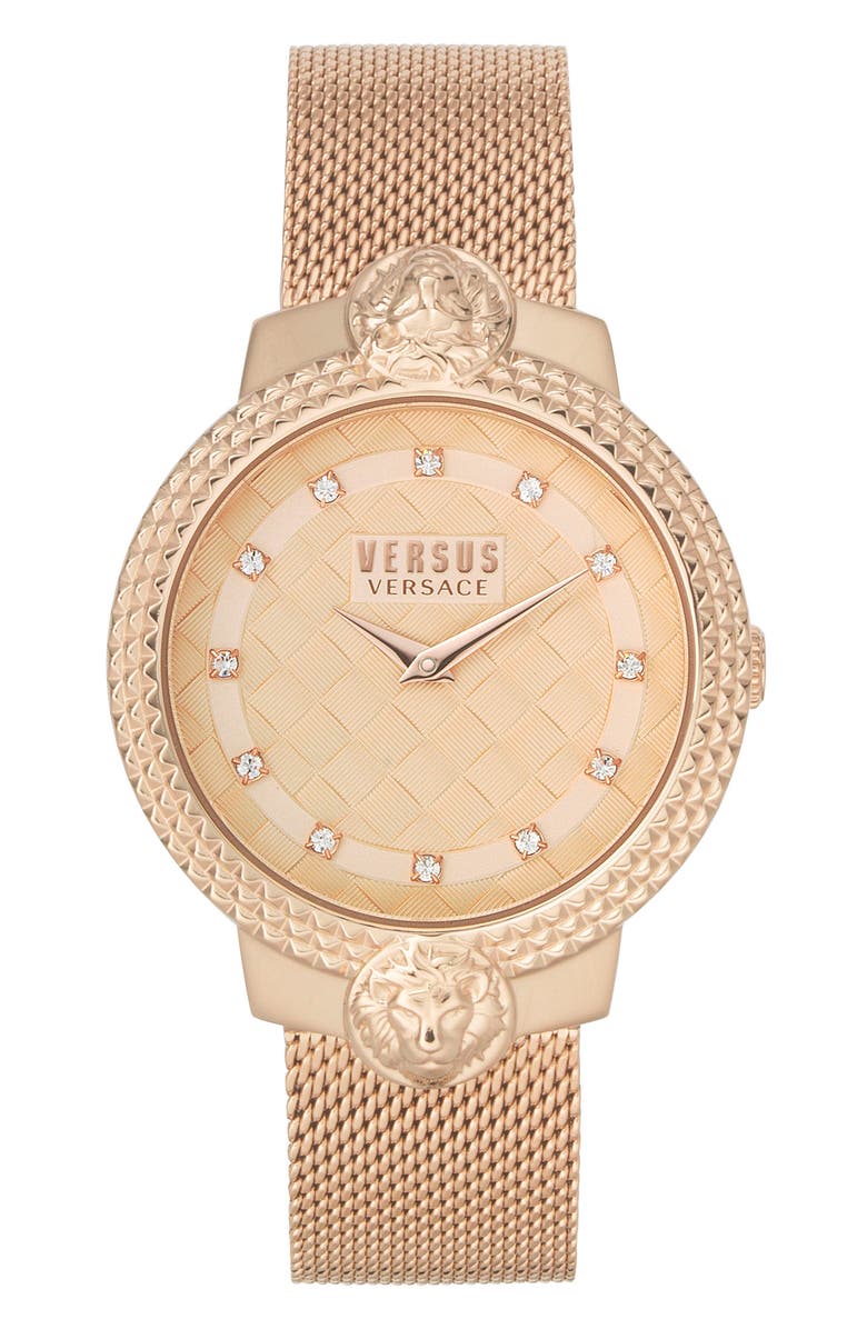 VERSUS Versace Gold Mesh Bracelet Watch, 38mm, Main, color, Ip Rose Gold
