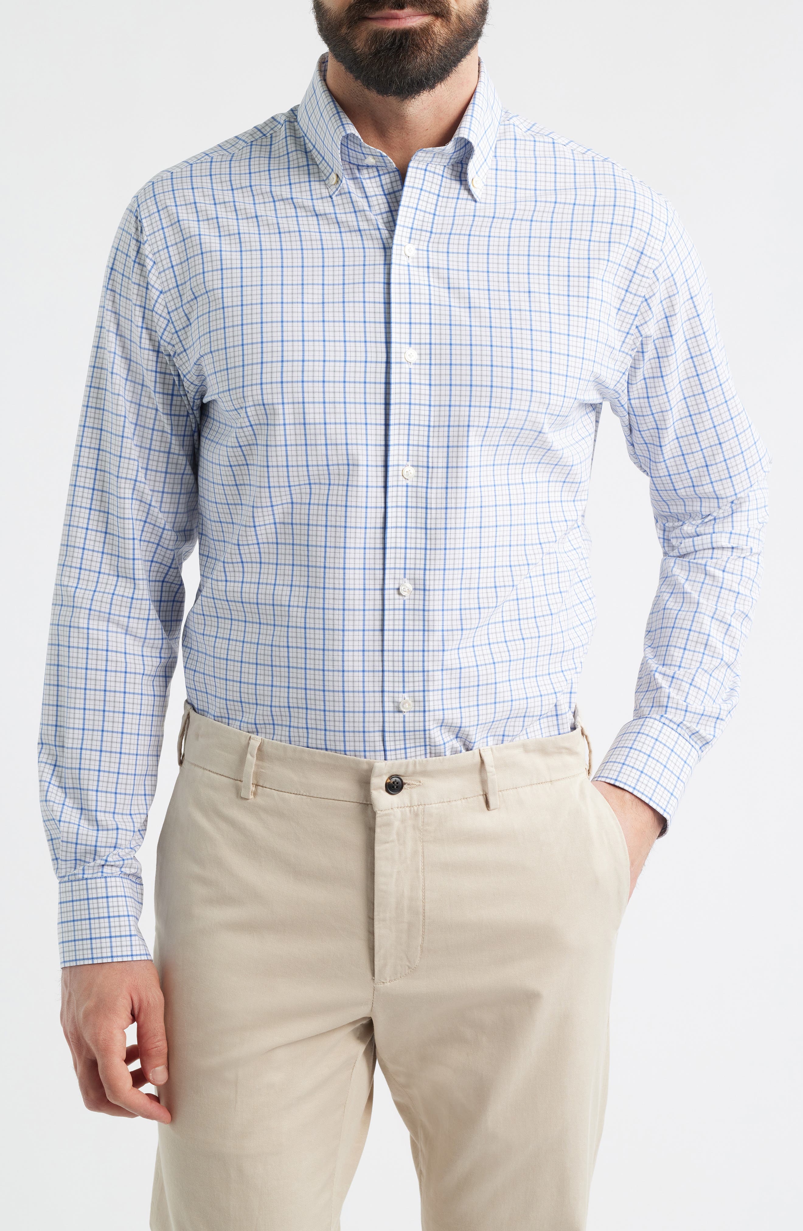 Canal Tailored Fit Check Performance Poplin Button-Down Shirt