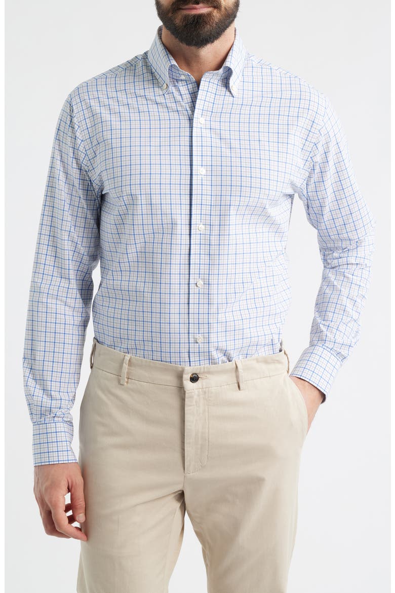 Canal Tailored Fit Check Performance Poplin Button-Down Shirt, Main, color, DUSK BLUE